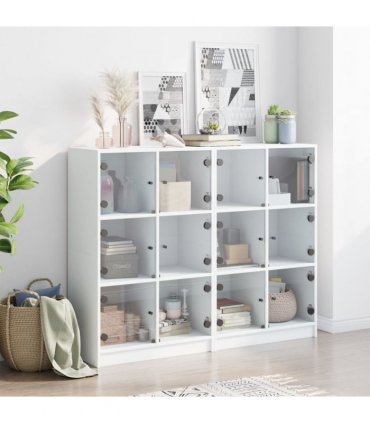vidaXL Bookcase with Doors White 136x37x109 cm Engineered Wood