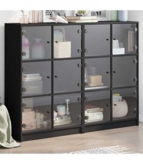 vidaXL Bookcase with Doors Black 136x37x109 cm Engineered Wood