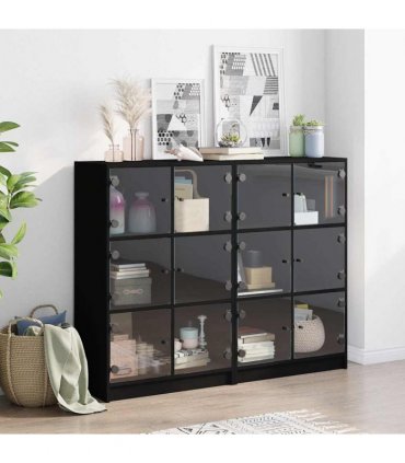 vidaXL Bookcase with Doors Black 136x37x109 cm Engineered Wood