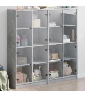 vidaXL Bookcase with Doors Concrete Grey 136x37x142 cm Engineered Wood
