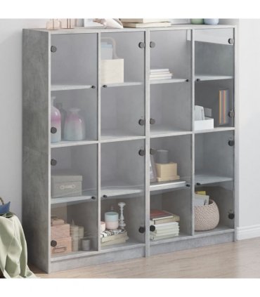 vidaXL Bookcase with Doors Concrete Grey 136x37x142 cm Engineered Wood