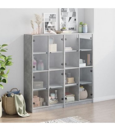 vidaXL Bookcase with Doors Concrete Grey 136x37x142 cm Engineered Wood