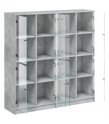 vidaXL Bookcase with Doors Concrete Grey 136x37x142 cm Engineered Wood