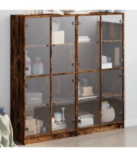 vidaXL Bookcase with Doors Smoked Oak 136x37x142 cm Engineered Wood