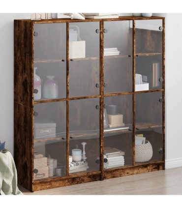 vidaXL Bookcase with Doors Smoked Oak 136x37x142 cm Engineered Wood