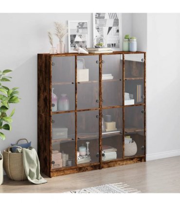 vidaXL Bookcase with Doors Smoked Oak 136x37x142 cm Engineered Wood