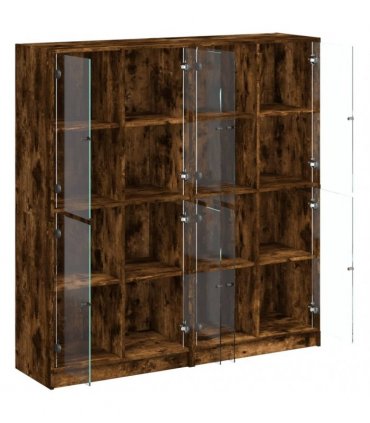 vidaXL Bookcase with Doors Smoked Oak 136x37x142 cm Engineered Wood
