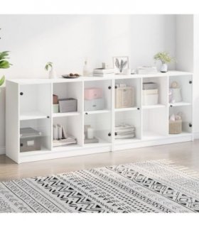 vidaXL Bookcase with Doors White 204x37x75 cm Engineered Wood