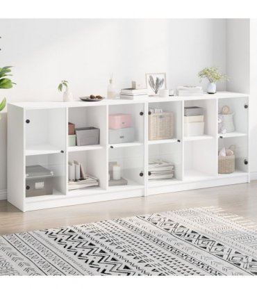 vidaXL Bookcase with Doors White 204x37x75 cm Engineered Wood