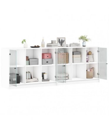 vidaXL Bookcase with Doors White 204x37x75 cm Engineered Wood