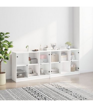 vidaXL Bookcase with Doors White 204x37x75 cm Engineered Wood