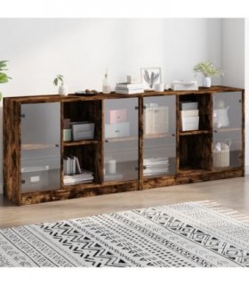 vidaXL Bookcase with Doors Smoked Oak 204x37x75 cm Engineered Wood
