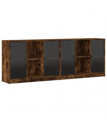 vidaXL Bookcase with Doors Smoked Oak 204x37x75 cm Engineered Wood