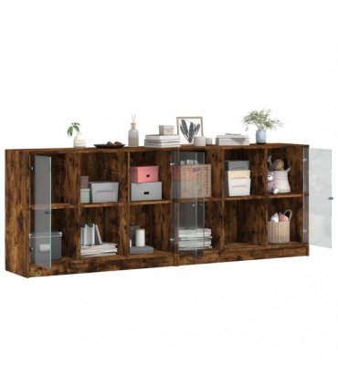 vidaXL Bookcase with Doors Smoked Oak 204x37x75 cm Engineered Wood