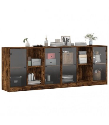 vidaXL Bookcase with Doors Smoked Oak 204x37x75 cm Engineered Wood