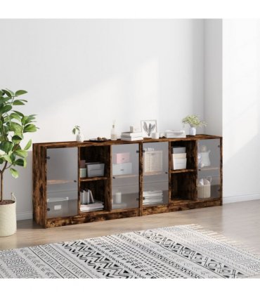 vidaXL Bookcase with Doors Smoked Oak 204x37x75 cm Engineered Wood