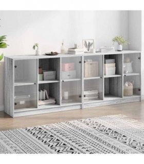 vidaXL Bookcase with Doors Grey Sonoma 204x37x75 cm Engineered Wood