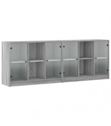 vidaXL Bookcase with Doors Grey Sonoma 204x37x75 cm Engineered Wood