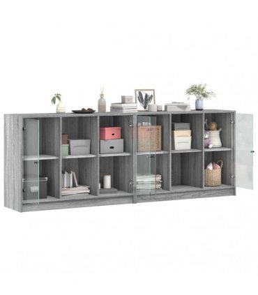 vidaXL Bookcase with Doors Grey Sonoma 204x37x75 cm Engineered Wood