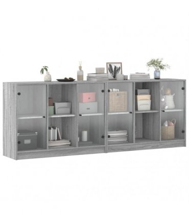 vidaXL Bookcase with Doors Grey Sonoma 204x37x75 cm Engineered Wood