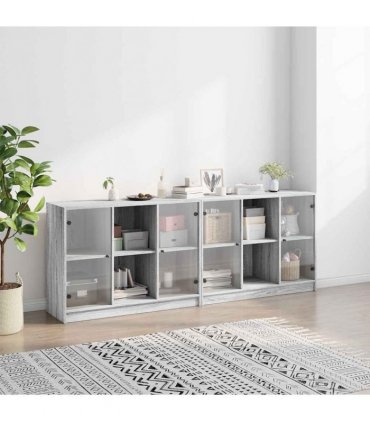 vidaXL Bookcase with Doors Grey Sonoma 204x37x75 cm Engineered Wood