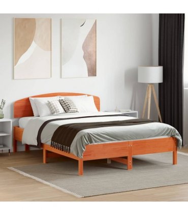 vidaXL Bed Frame without Mattress Wax Brown 135x190 cm Solid Wood Pine
