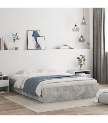 vidaXL Bed Frame with Drawers without Mattress Concrete Grey 140x200cm