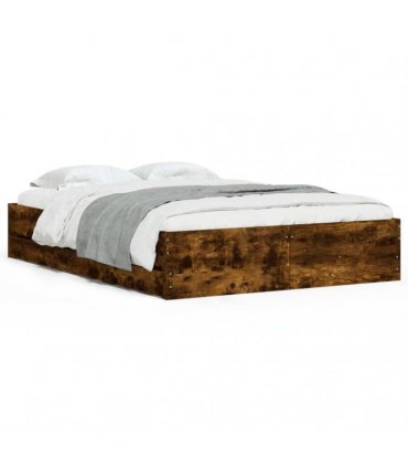 vidaXL Bed Frame with Drawers without Mattress Smoked Oak 120x200 cm