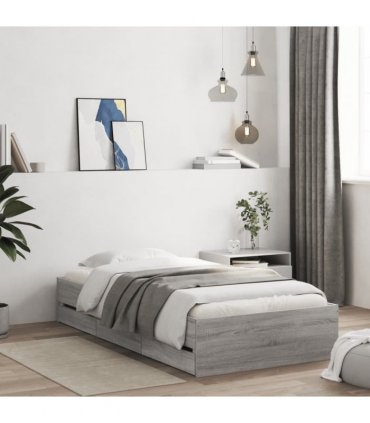 vidaXL Bed Frame with Drawers without Mattress Grey Sonoma 100x200 cm
