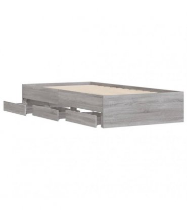vidaXL Bed Frame with Drawers without Mattress Grey Sonoma 100x200 cm