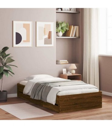 vidaXL Bed Frame with Drawers without Mattress Brown Oak 90x200 cm