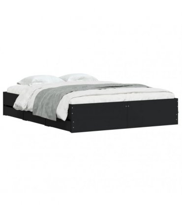 vidaXL Bed Frame with Drawers without Mattress Black 140x190 cm