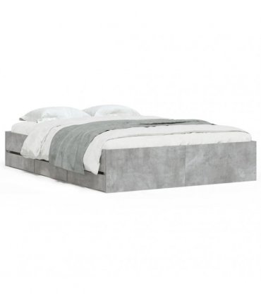 vidaXL Bed Frame with Drawers without Mattress Concrete Grey 135x190cm