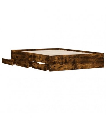 vidaXL Bed Frame with Drawers without Mattress Smoked Oak 135x190 cm