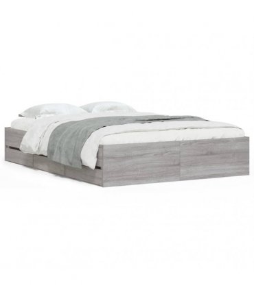 vidaXL Bed Frame with Drawers without Mattress Grey Sonoma 135x190 cm