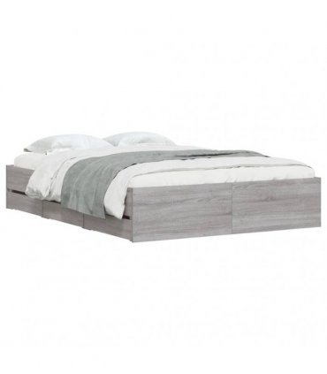 vidaXL Bed Frame with Drawers without Mattress Grey Sonoma 135x190 cm