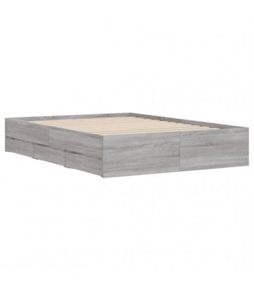 vidaXL Bed Frame with Drawers without Mattress Grey Sonoma 135x190 cm