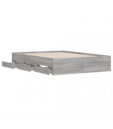 vidaXL Bed Frame with Drawers without Mattress Grey Sonoma 135x190 cm