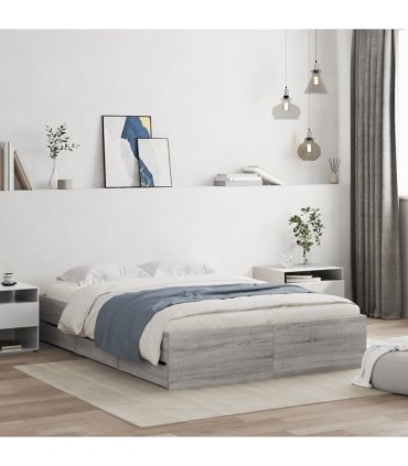 vidaXL Bed Frame with Drawers without Mattress Grey Sonoma 120x190 cm