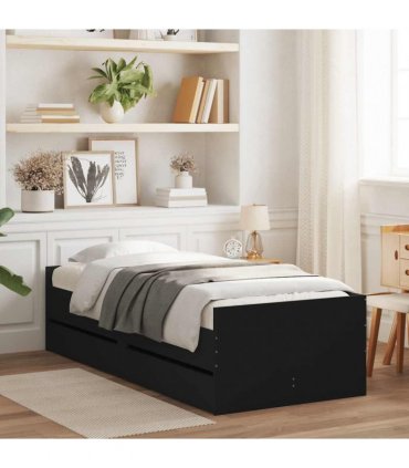 vidaXL Bed Frame with Drawers without Mattress Black 90x190 cm
