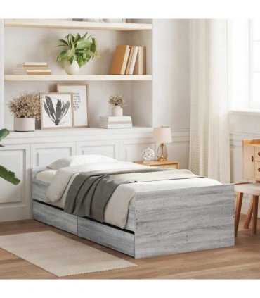 vidaXL Bed Frame with Drawers without Mattress Grey Sonoma 100x200 cm