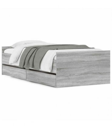 vidaXL Bed Frame with Drawers without Mattress Grey Sonoma 100x200 cm