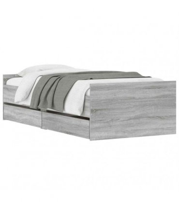 vidaXL Bed Frame with Drawers without Mattress Grey Sonoma 100x200 cm