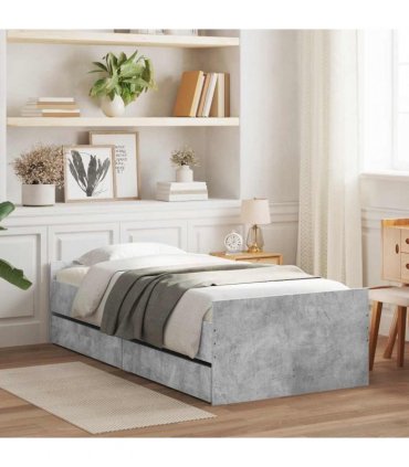 vidaXL Bed Frame with Drawers without Mattress Concrete Grey 90x190 cm