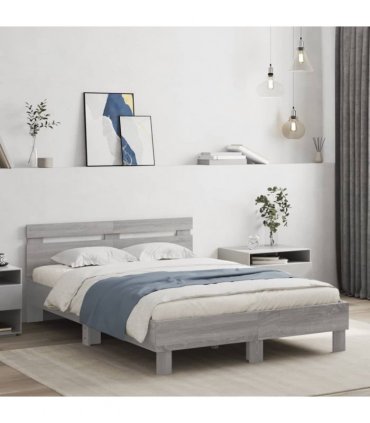 vidaXL Bed Frame without Mattress Grey Sonoma 135x190 cm