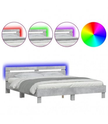 vidaXL Bed Frame with LED without Mattress Concrete Grey 200x200 cm