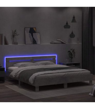vidaXL Bed Frame with LED without Mattress Concrete Grey 200x200 cm
