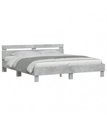vidaXL Bed Frame with LED without Mattress Concrete Grey 200x200 cm