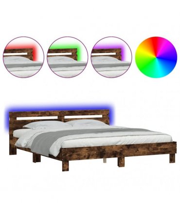 vidaXL Bed Frame with LED without Mattress Smoked Oak 180x200 cm