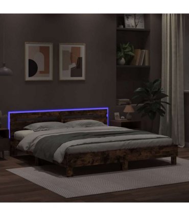 vidaXL Bed Frame with LED without Mattress Smoked Oak 180x200 cm